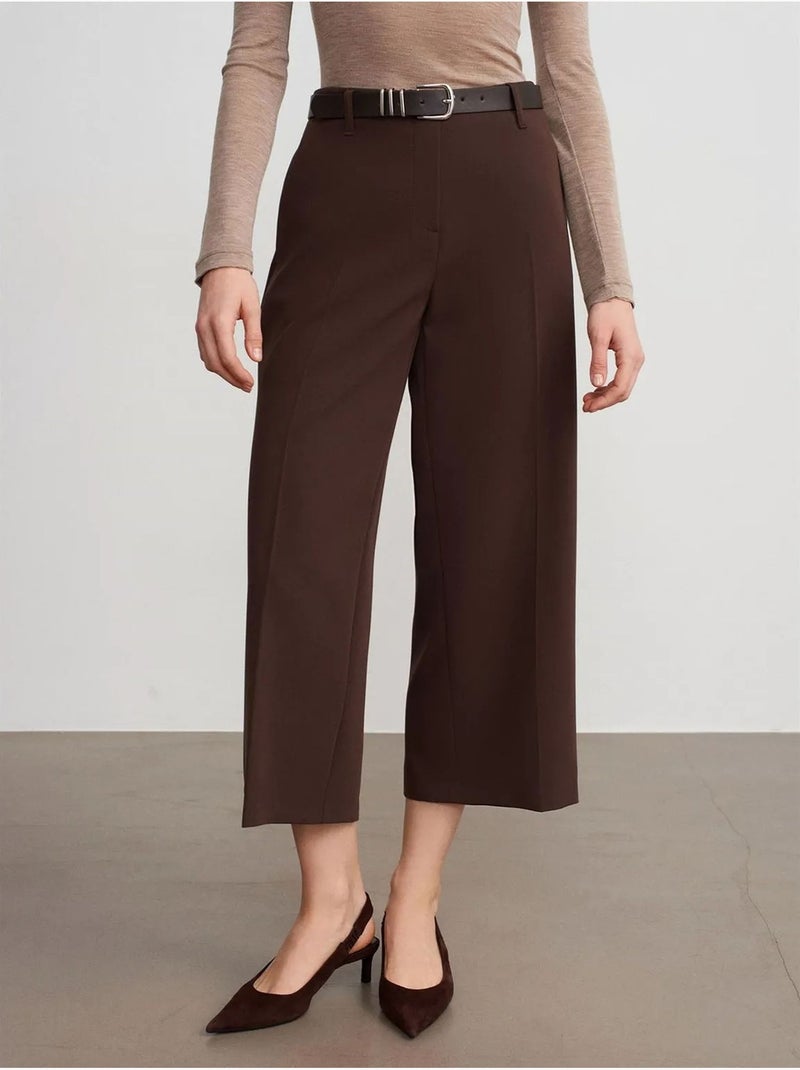 Culotte in crêpe a vita alta con cintura dilvin Marrone cioccolato - Kiabi