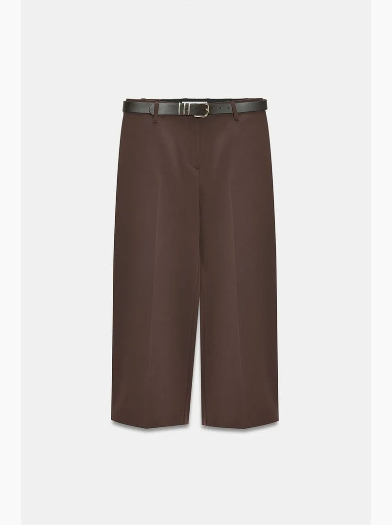 Culotte in crêpe a vita alta con cintura dilvin Marrone cioccolato - Kiabi