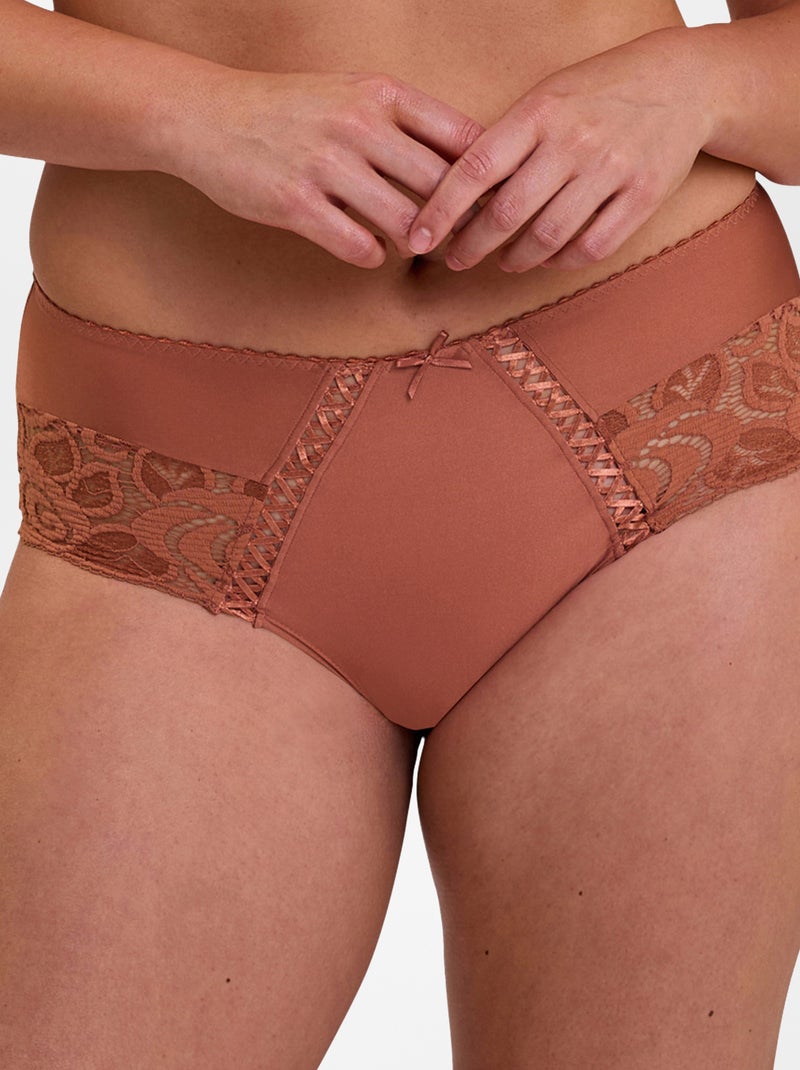 Culotte in microfibra e pizzo 'Sans complexe' ARANCIONE - Kiabi