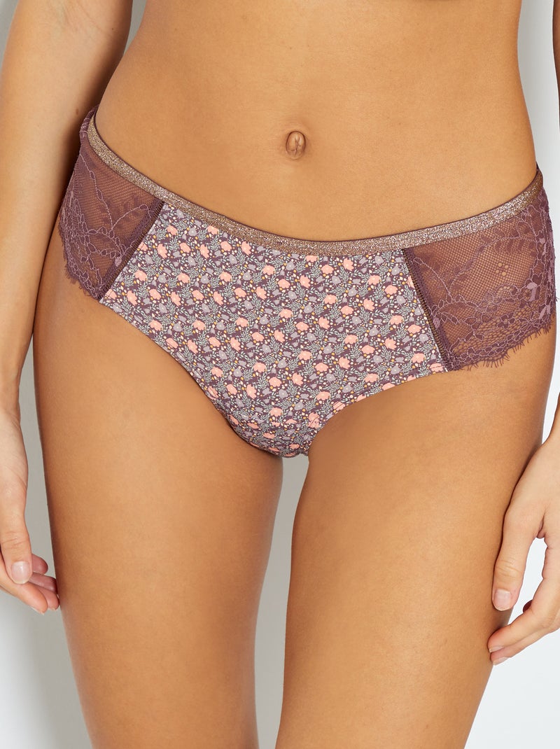 Culotte in microfibra e pizzo VIOLA - Kiabi
