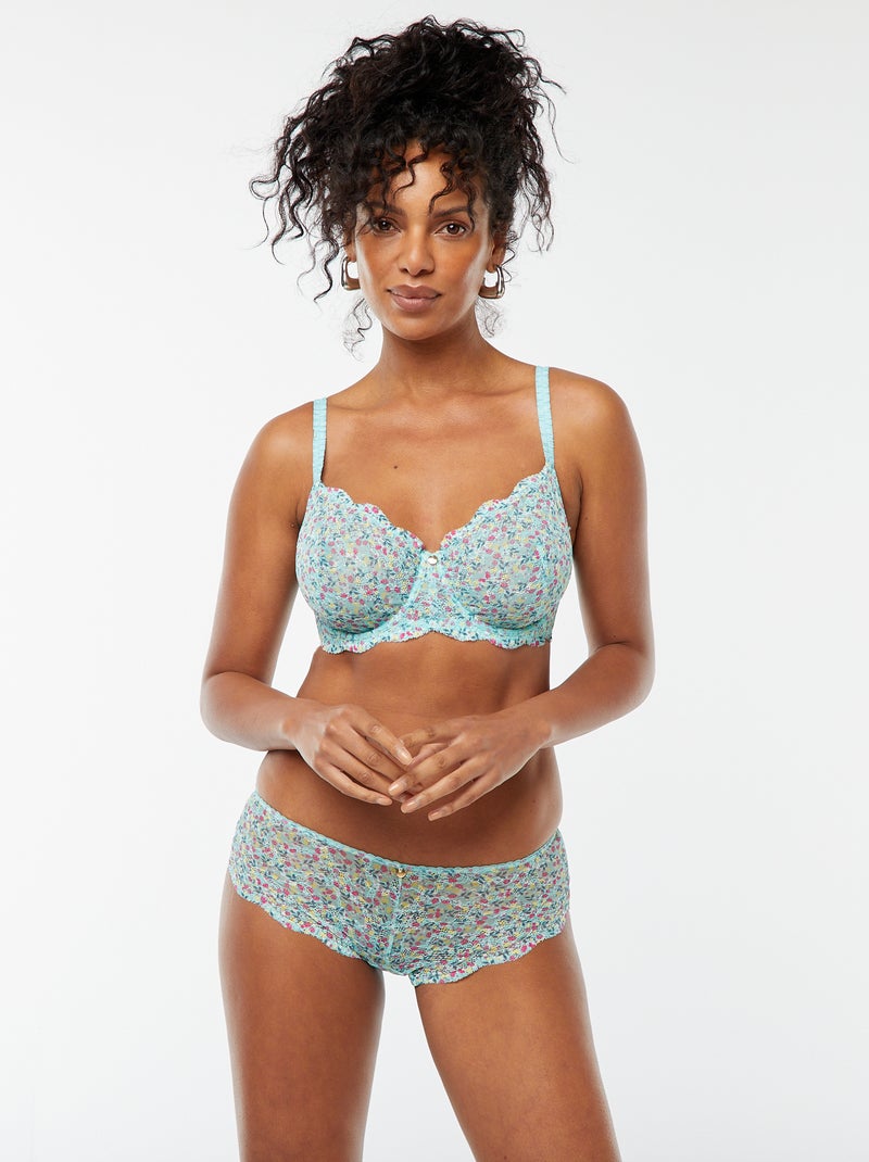 Culotte in pizzo floreale traforato BLU - Kiabi