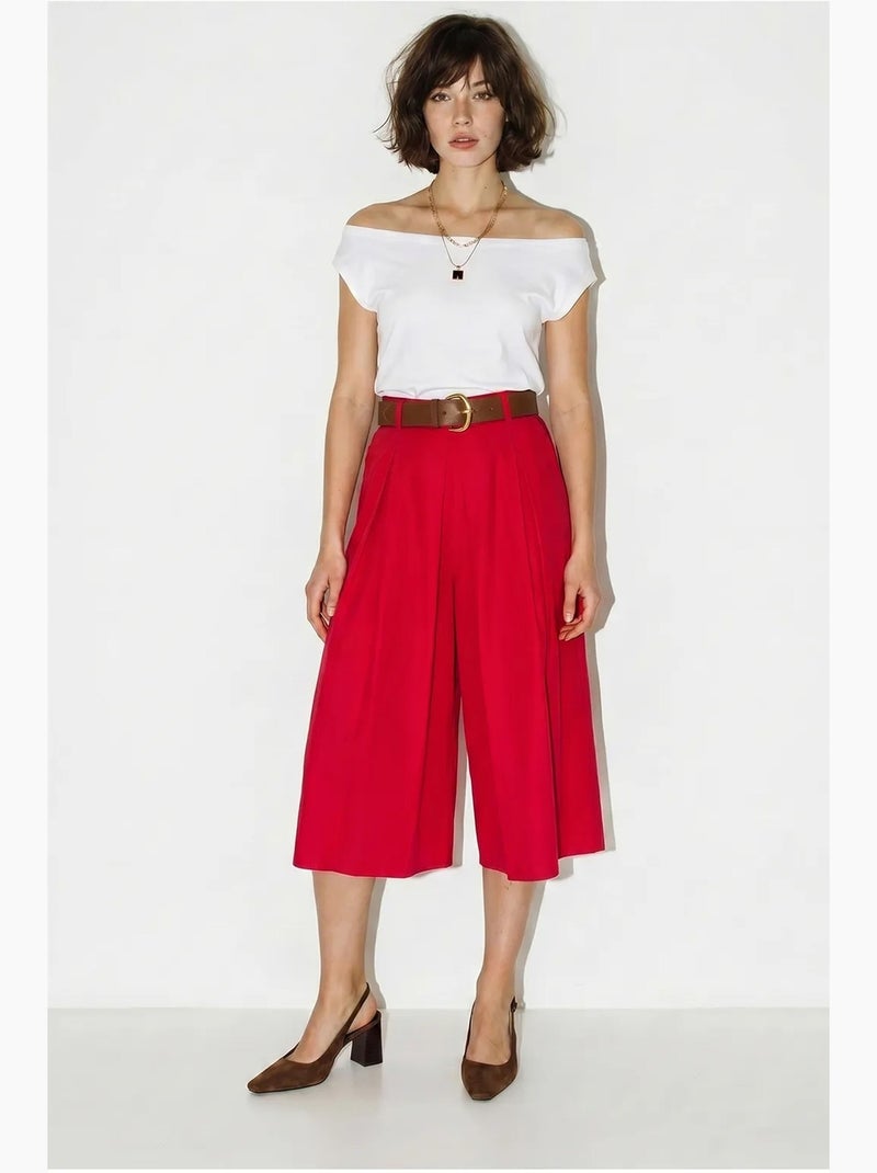 Culotte plissettate a vita alta a gamba ampia lucci Rosso - Kiabi