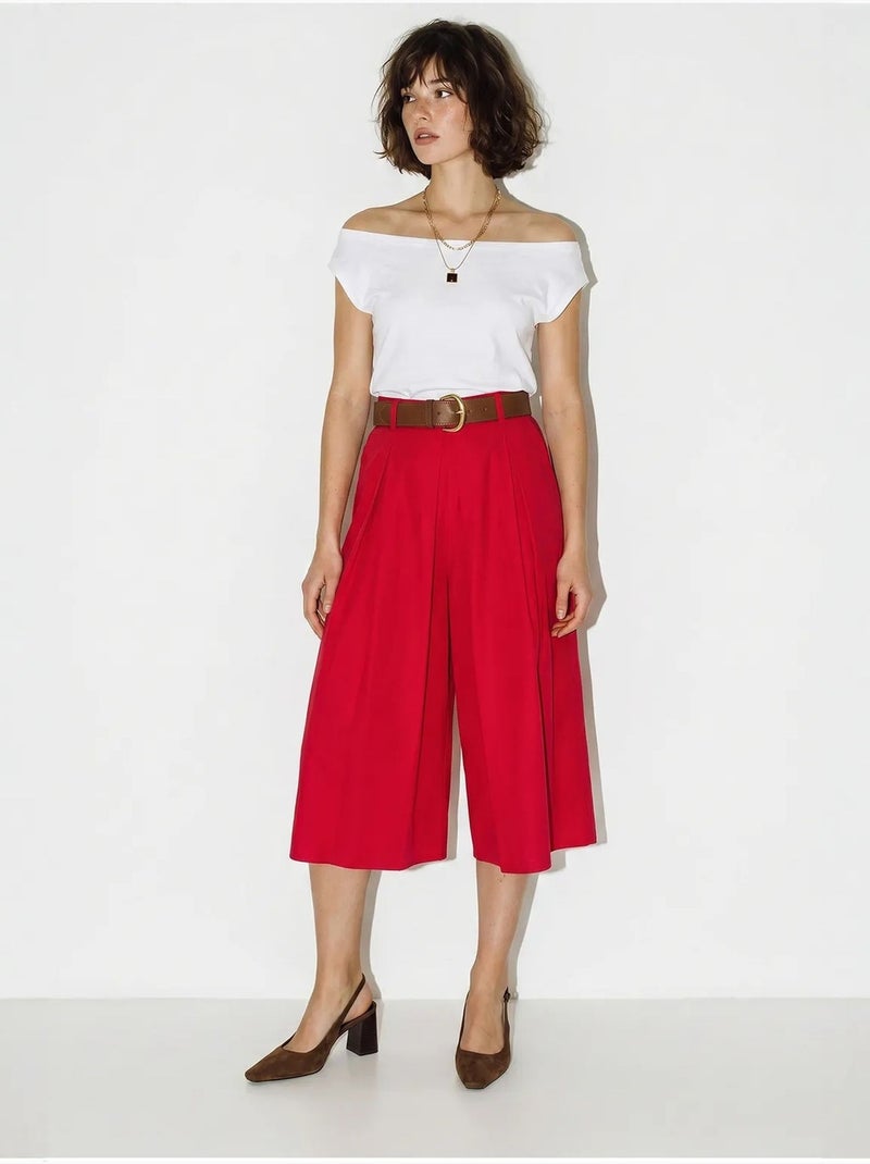 Culotte plissettate a vita alta a gamba ampia lucci Rosso - Kiabi