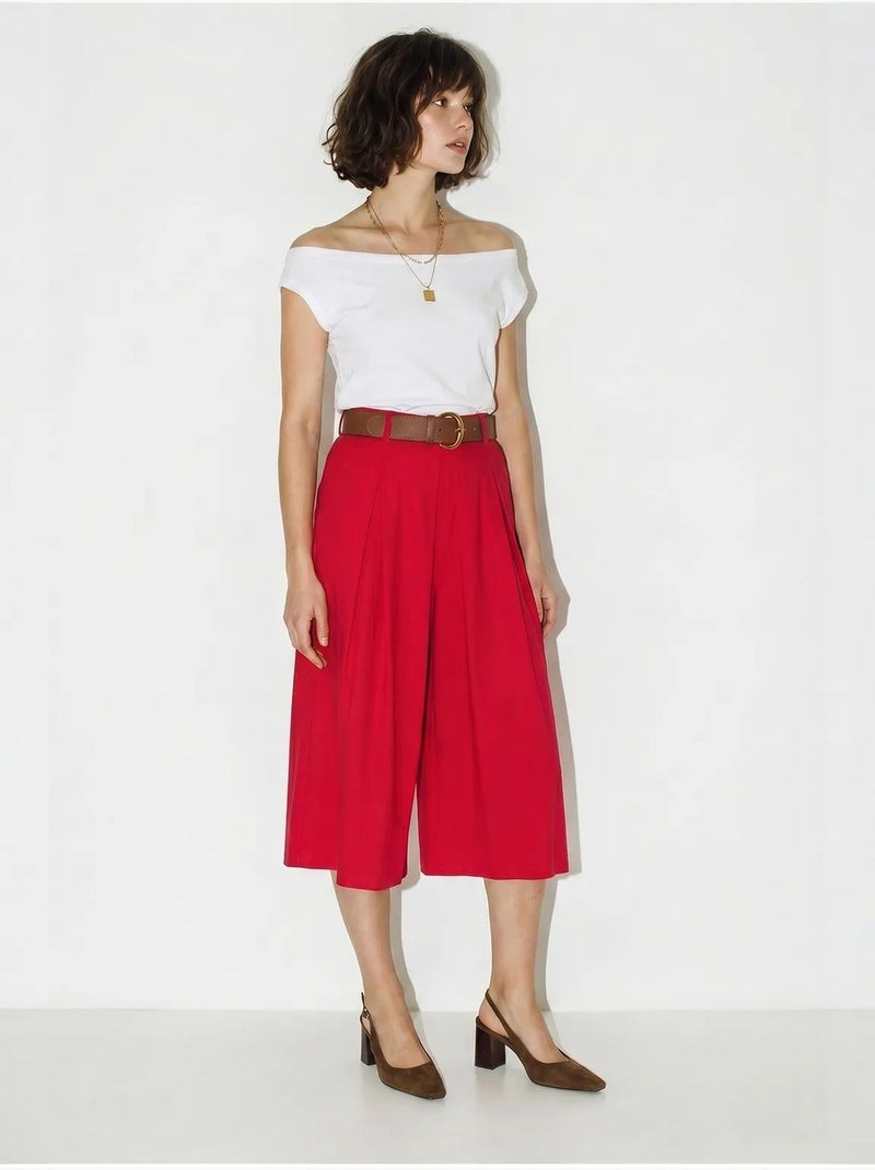 Culotte plissettate a vita alta a gamba ampia lucci Rosso - Kiabi