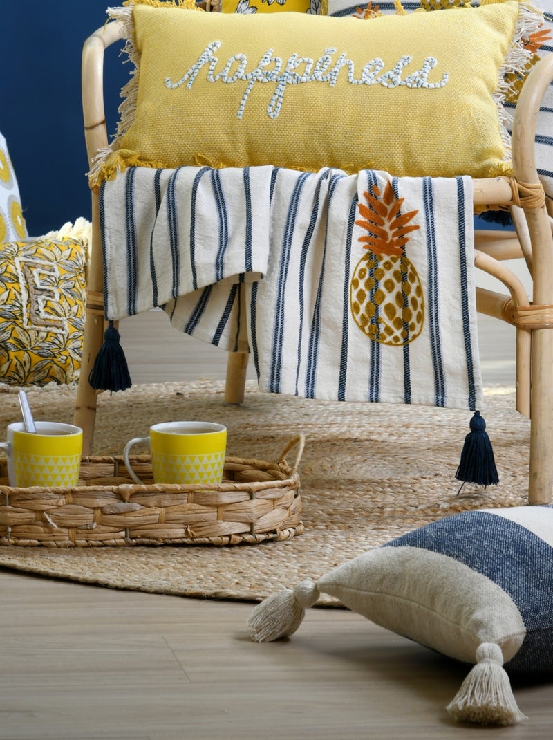 Cuscino a righe blu con pompon Blu - Kiabi