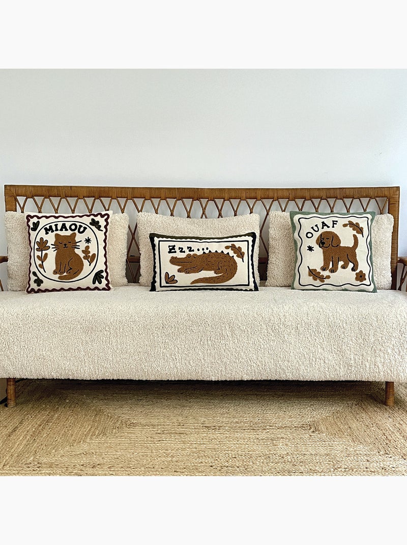 Cuscino decorativo ricamato con motivo a gatto Marrone scuro - Kiabi
