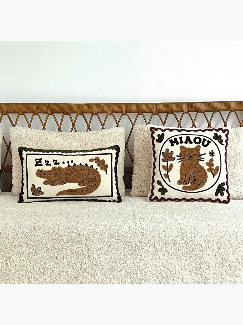 Cuscino decorativo ricamato con motivo a gatto Marrone scuro - Kiabi