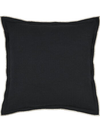 Cuscino in cotone, volant piatto smerlato, nero