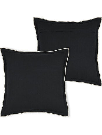 Cuscino in cotone, volant piatto smerlato, nero