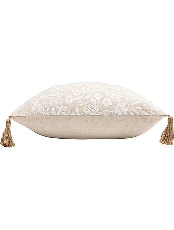 Cuscino in policotone con stampa floreale e nappe