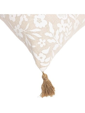 Cuscino in policotone con stampa floreale e nappe