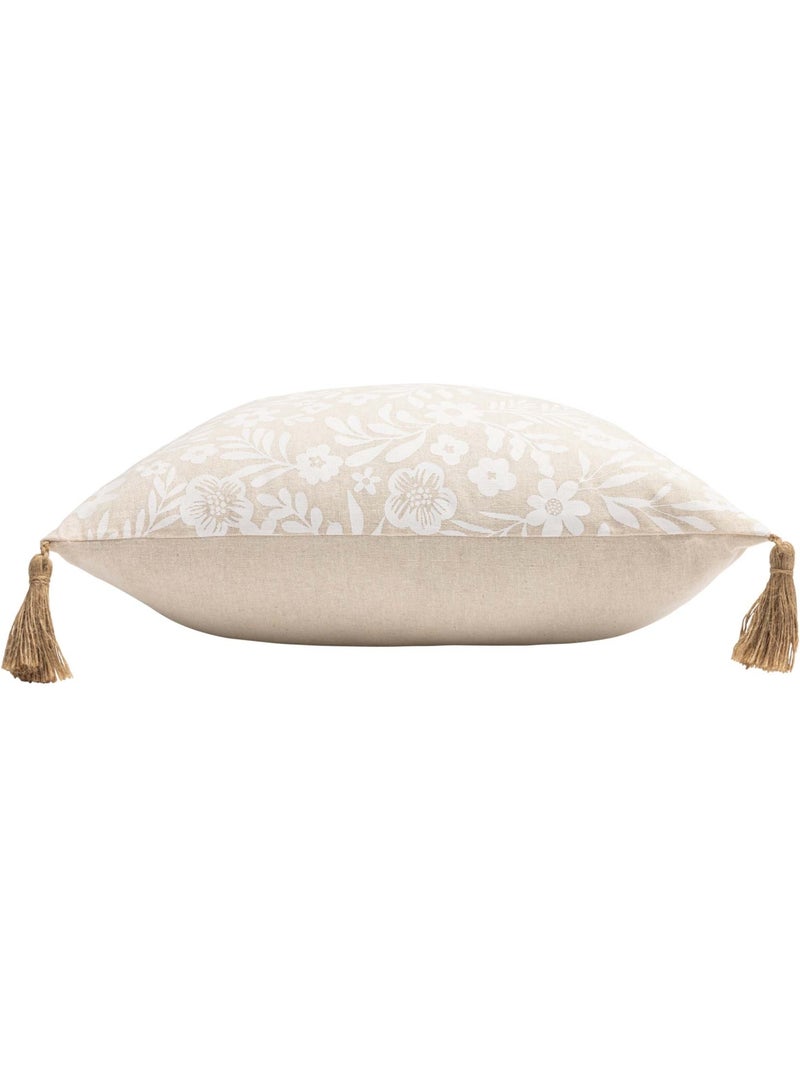 Cuscino in policotone con stampa floreale e nappe Beige conchiglia - Kiabi