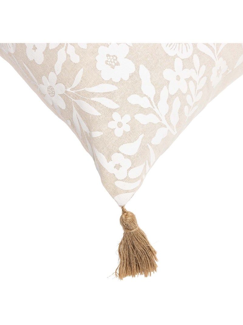 Cuscino in policotone con stampa floreale e nappe Beige conchiglia - Kiabi