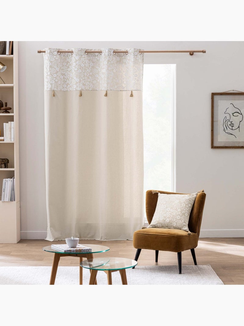 Cuscino in policotone con stampa floreale e nappe Beige conchiglia - Kiabi