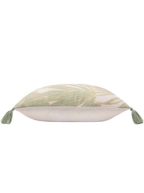 Cuscino in policotone metallizzato con fogliame tropicale e nappe - Kiabi