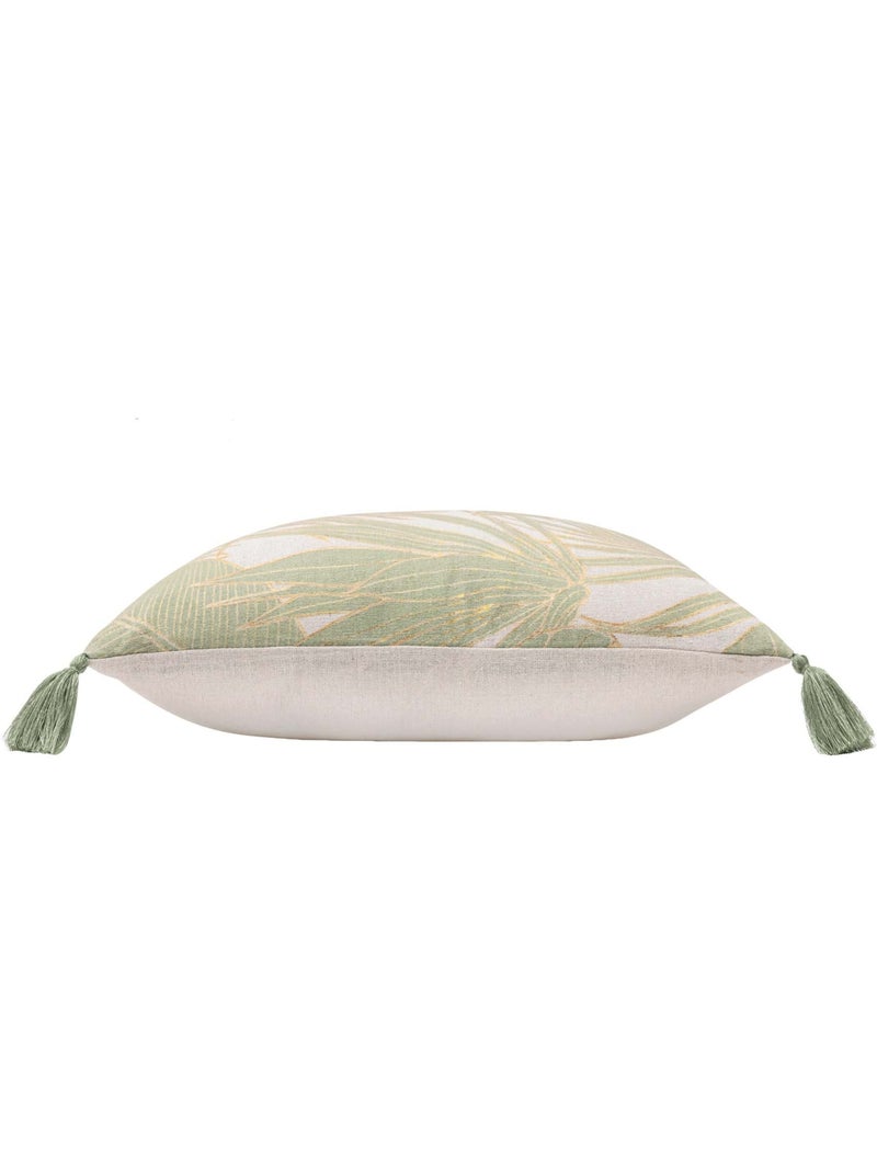Cuscino in policotone metallizzato con fogliame tropicale e nappe Verde - Kiabi
