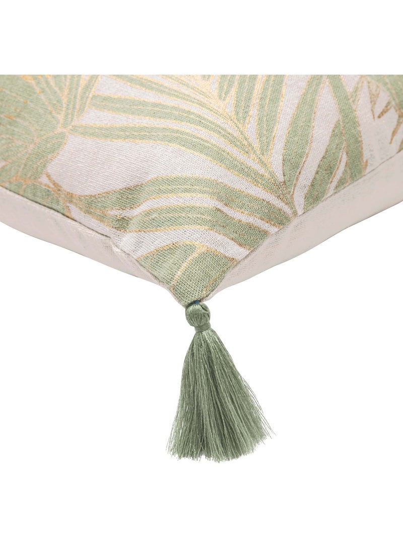 Cuscino in policotone metallizzato con fogliame tropicale e nappe Verde - Kiabi
