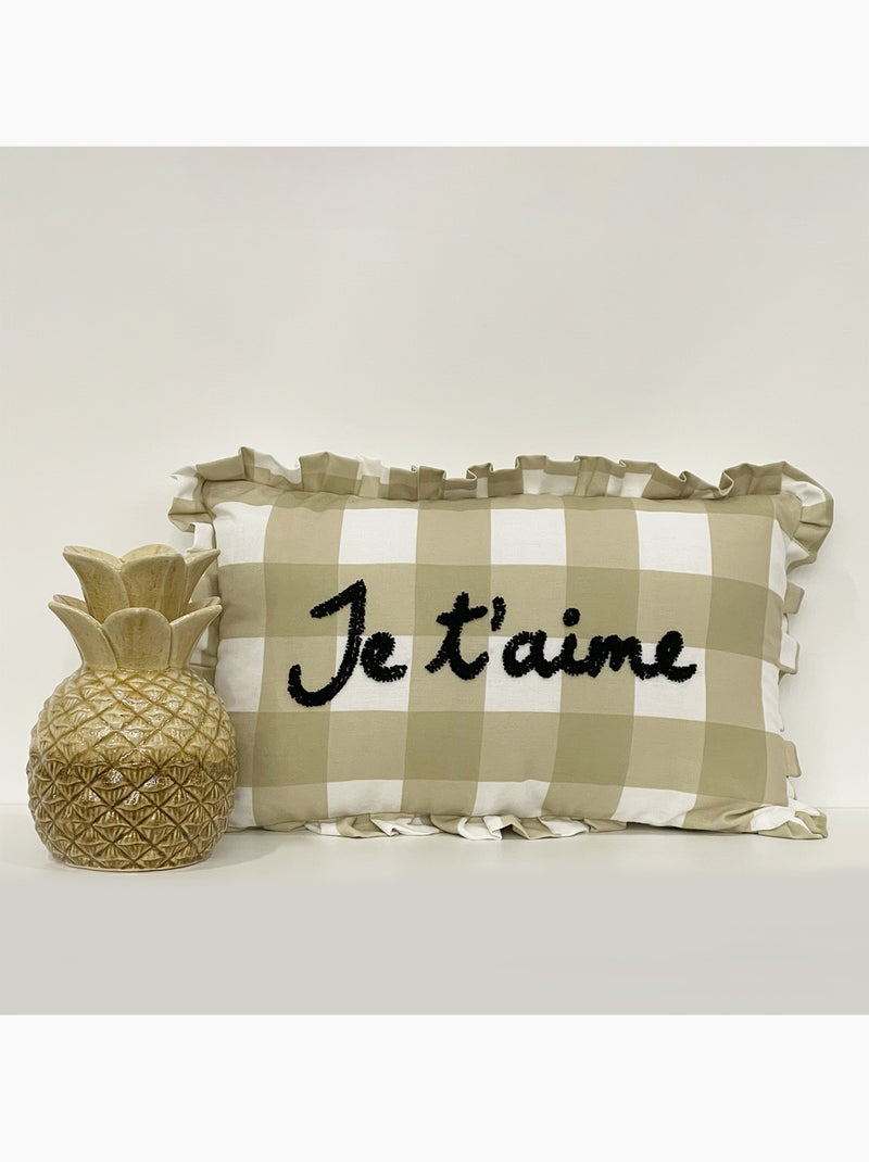 Cuscino rettangolare con assegno "Je t'aime Beige - Kiabi