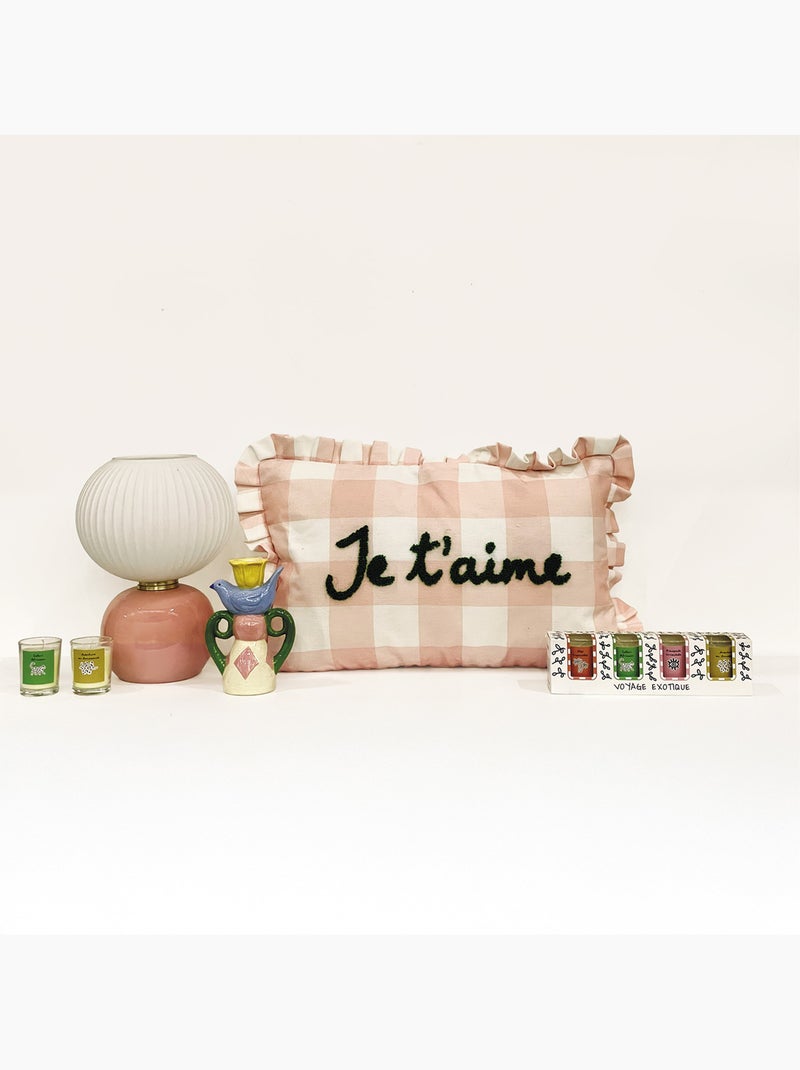 Cuscino rettangolare con assegno "Je t'aime Rosa - Kiabi