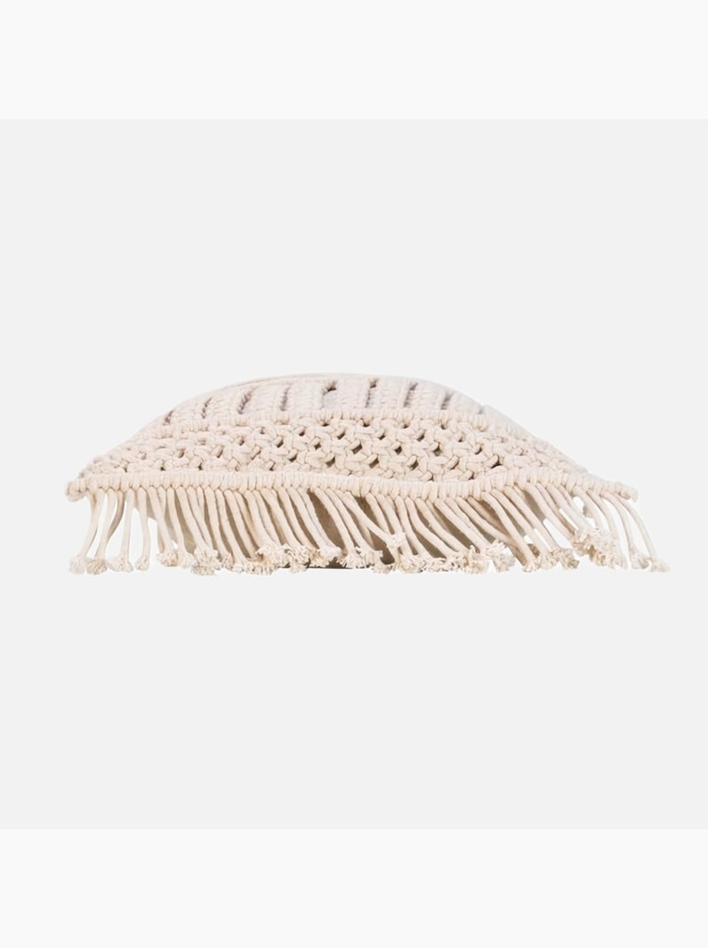 Cuscino sfoderabile con frange e macramè Beige conchiglia - Kiabi