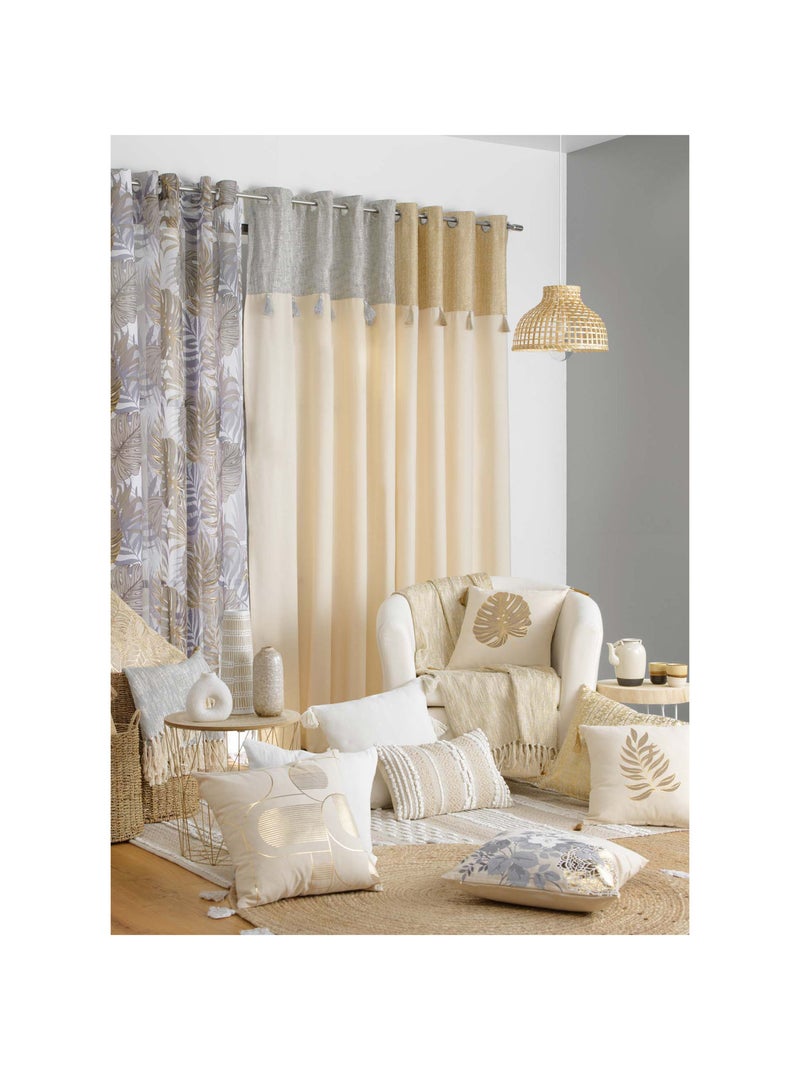 Cuscino sfoderabile in policotone con ricamo e fili metallici Beige conchiglia - Kiabi