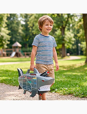 Custodia porta-auto con rampa e lanciatore roboshark teamsterz