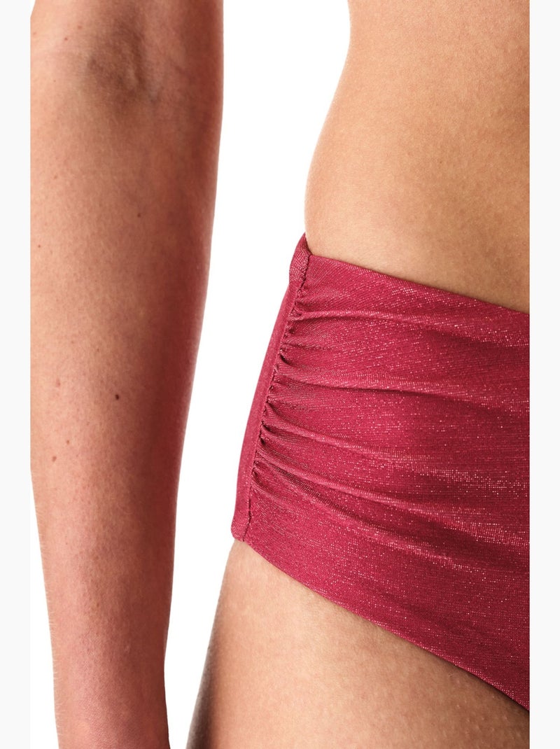 Dayana slip bikini arricciato a vita alta, lucido penti Rosso bordeaux - Kiabi