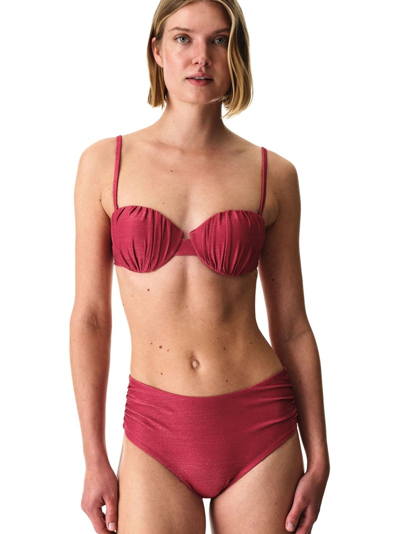 Dayana slip bikini arricciato a vita alta, lucido penti Rosso bordeaux - Kiabi