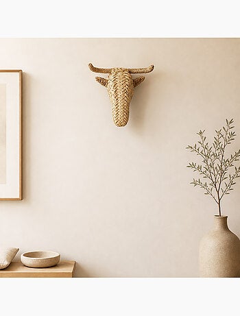 Decorazione da parete con testa d'alce in paglia