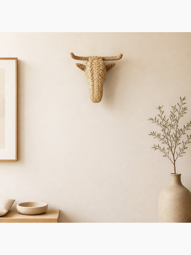 Decorazione da parete con testa d'alce in paglia Beige - Kiabi