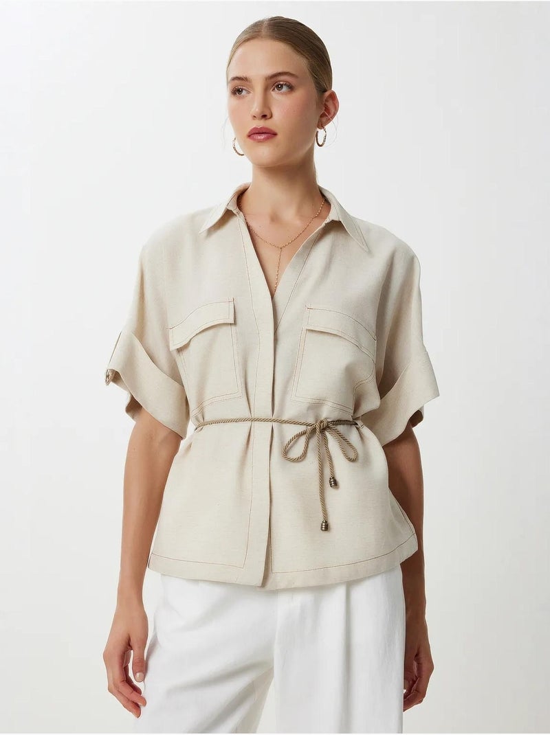 Deliziosa camicia ampia con coulisse e dettaglio di rilegatura istanbul Beige argilla - Kiabi
