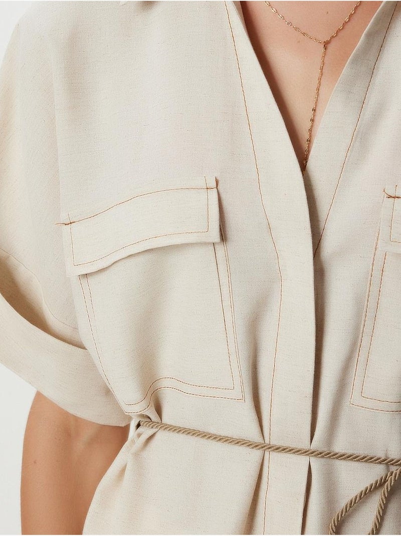 Deliziosa camicia ampia con coulisse e dettaglio di rilegatura istanbul Beige argilla - Kiabi