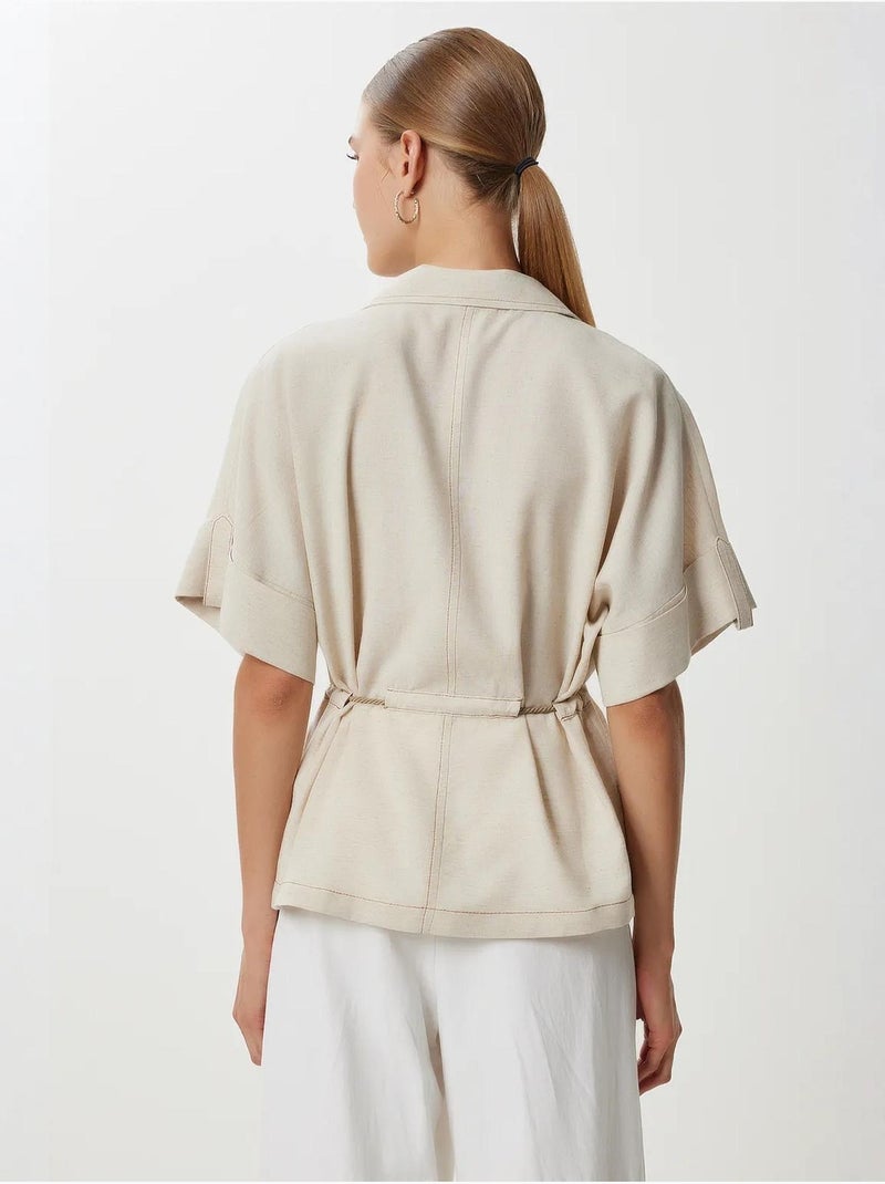 Deliziosa camicia ampia con coulisse e dettaglio di rilegatura istanbul Beige argilla - Kiabi