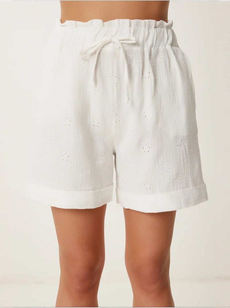 Deliziosi mini shorts a vita alta con coulisse e dettaglio di rilegatura istanbul Bianco - Kiabi