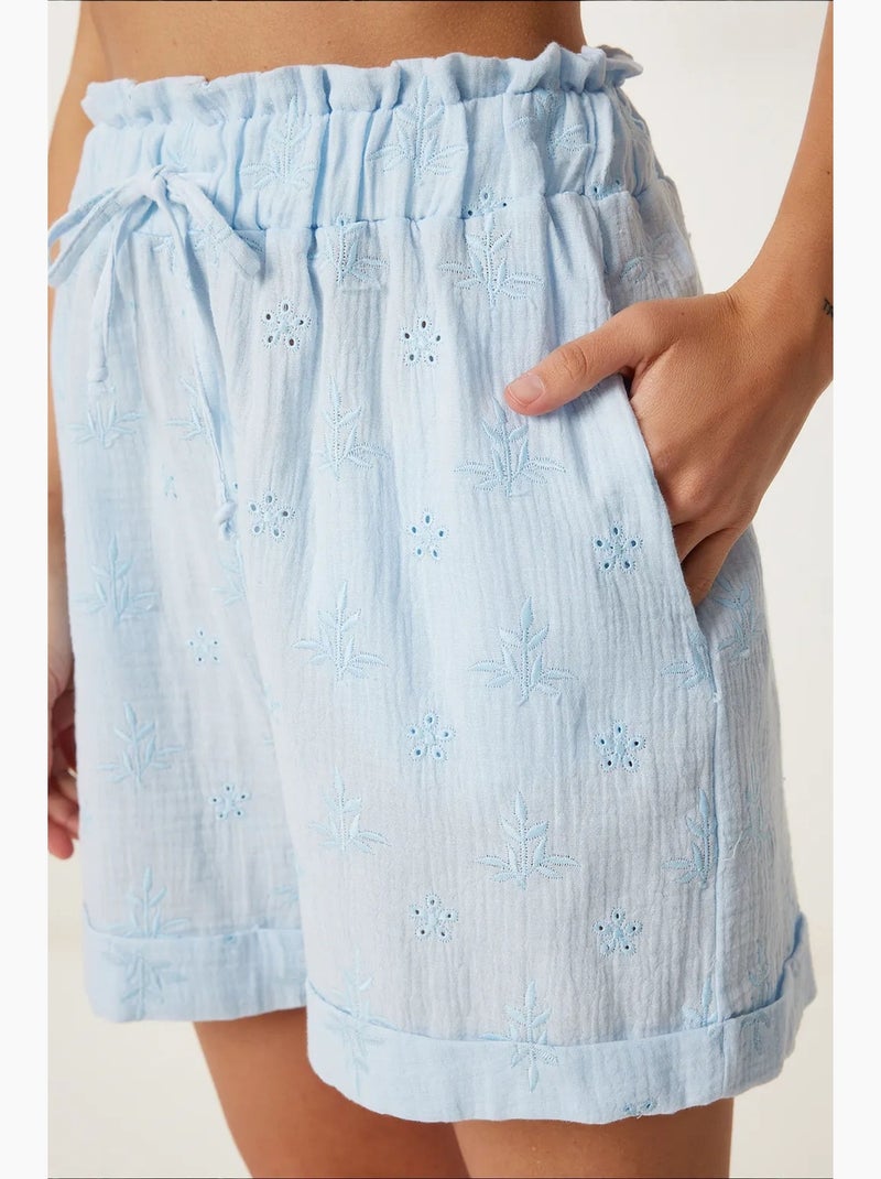 Deliziosi mini shorts a vita alta con coulisse e dettaglio di rilegatura istanbul Blu cielo - Kiabi