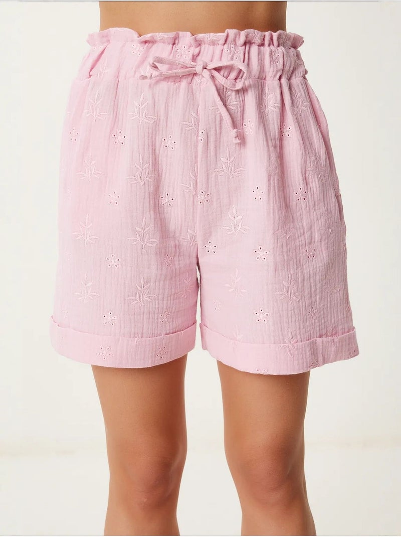 Deliziosi mini shorts a vita alta con coulisse e dettaglio di rilegatura istanbul Rosa confetto - Kiabi