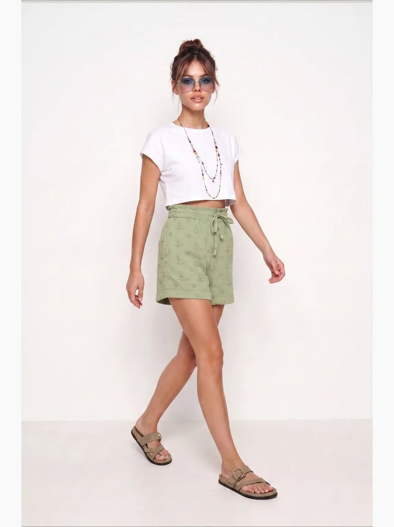 Deliziosi mini shorts a vita alta con coulisse e dettaglio di rilegatura istanbul Verde - Kiabi