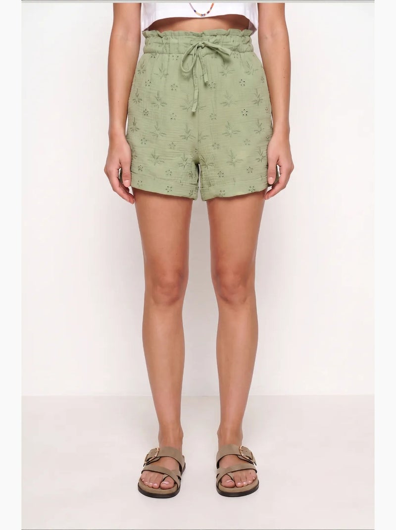 Deliziosi mini shorts a vita alta con coulisse e dettaglio di rilegatura istanbul Verde - Kiabi