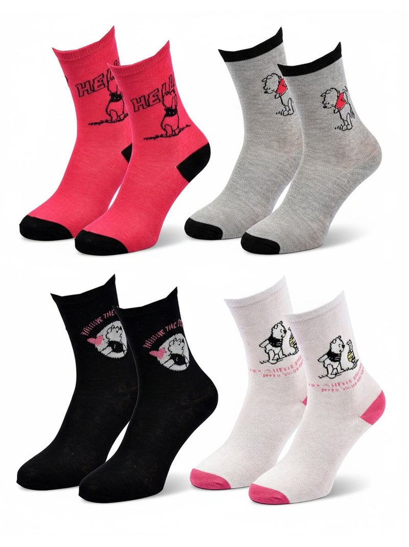 Disney – Calzini Donna Licenza Winnie l’Orsetto Confezione da 4 Paia Grigio rosa nero - Kiabi
