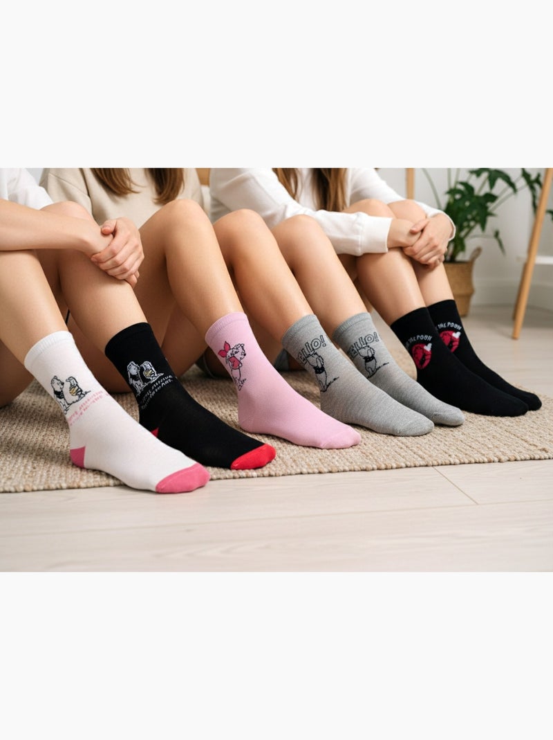 Disney – Calzini Donna Licenza Winnie l’Orsetto Confezione da 5 Paia Grigio rosa nero - Kiabi