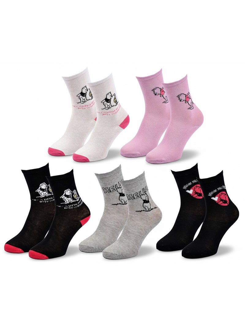 Disney – Calzini Donna Licenza Winnie l’Orsetto Confezione da 5 Paia Grigio rosa nero - Kiabi