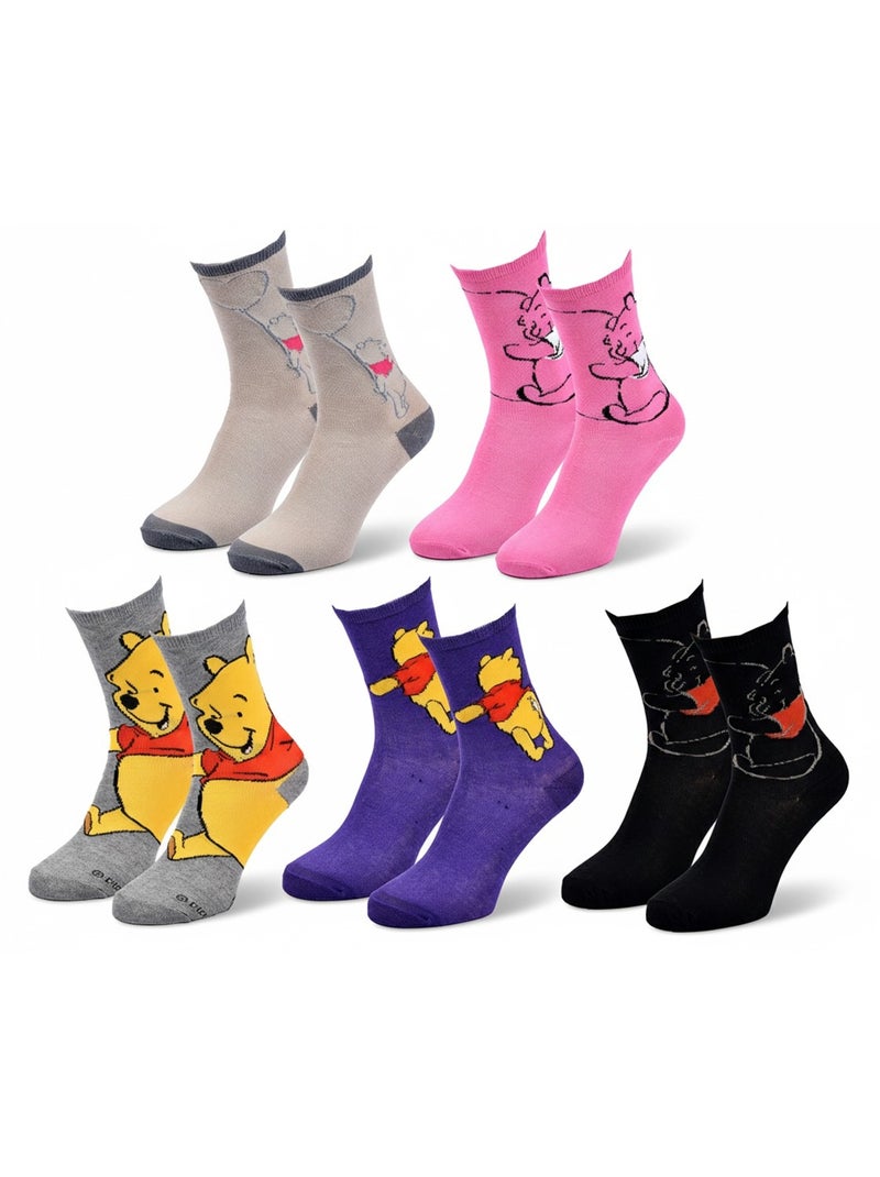 Disney – Calzini Donna Licenza Winnie l’Orsetto Confezione da 5 Paia Nero Rosa Grigio - Kiabi