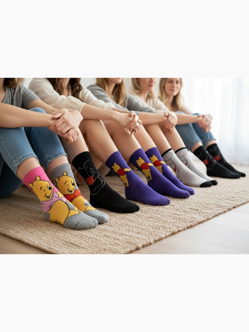 Disney – Calzini Donna Licenza Winnie l’Orsetto Confezione da 8 Paia Nero Rosa Grigio - Kiabi
