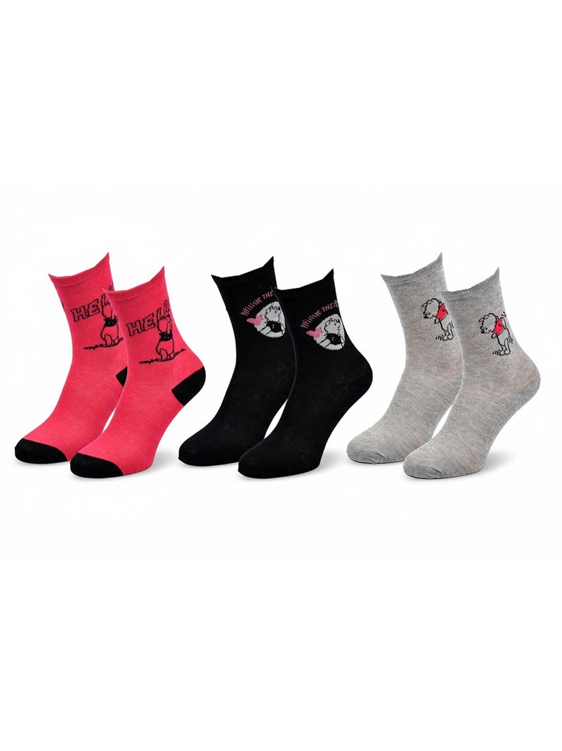 Disney – Calzini Donna Licenza Winnie l'Ourson Confezione da 3 Paia Grigio rosa nero - Kiabi