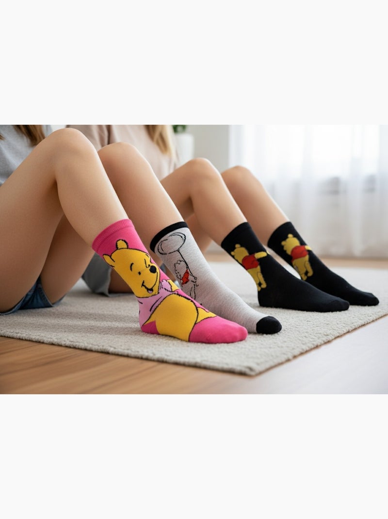 Disney – Calzini Donna Licenza Winnie l'Ourson Confezione da 3 Paia Nero Rosa Grigio - Kiabi