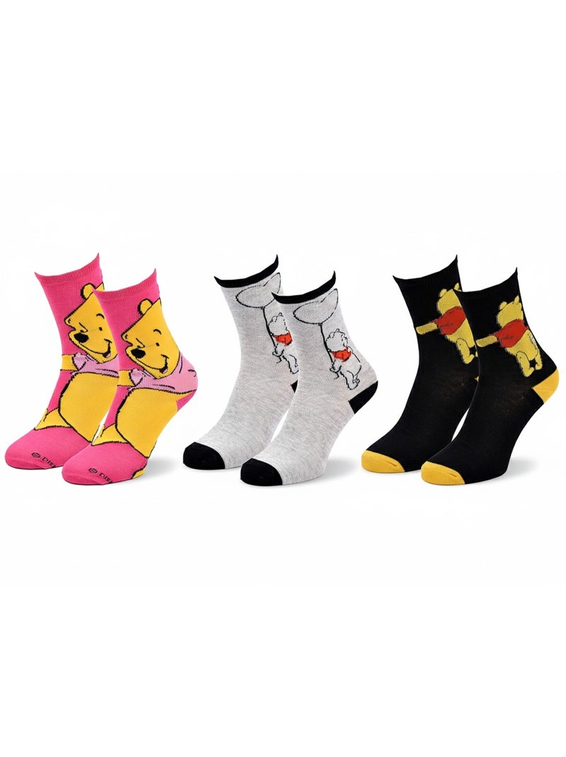 Disney – Calzini Donna Licenza Winnie l'Ourson Confezione da 3 Paia Nero Rosa Grigio - Kiabi