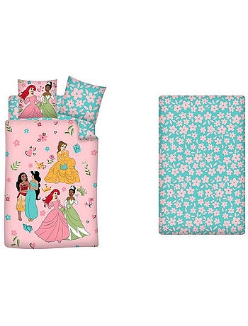 Disney, Completo Letto 3 pezzi, Bambino Stampato Reversibile 100% Cotone, PRINCIPESSE