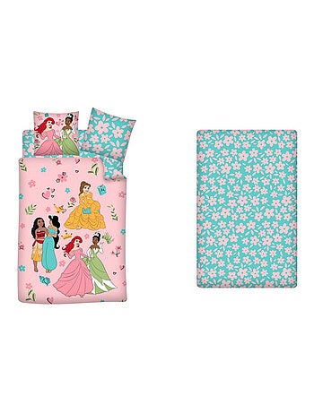Disney, Completo Letto 3 pezzi, Bambino Stampato Reversibile 100% Cotone, PRINCIPESSE