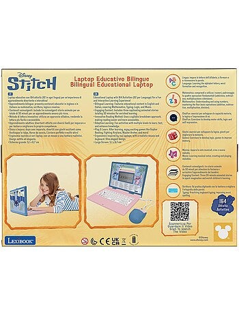 Disney Stitch computer portatile educativo bilingue con 164 attività (EN/IT)