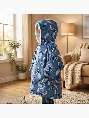 Disney stitch felpa poncho flanella bambino 3-5 anni blu